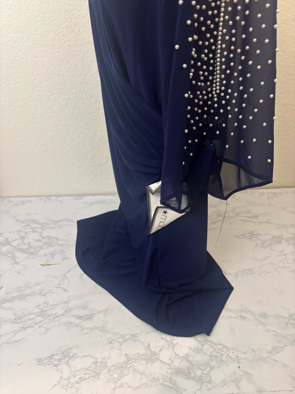 Msk Women's Blue Midi Dress Sz M Faux Wrap Pullover Beaded 3/4 Sleeve NWT - Picture 4 of 7
